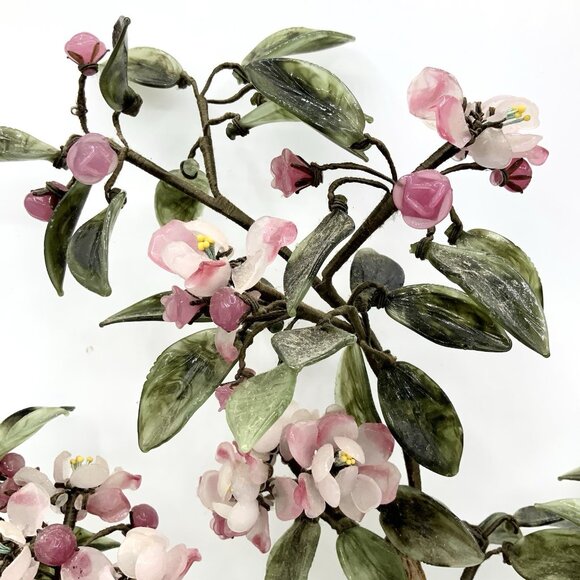 Pink Cherry Blossom Jade? Glass Bonsai Tree Vintage In Pot 15” Wide x 14" Tall - Picture 3 of 16